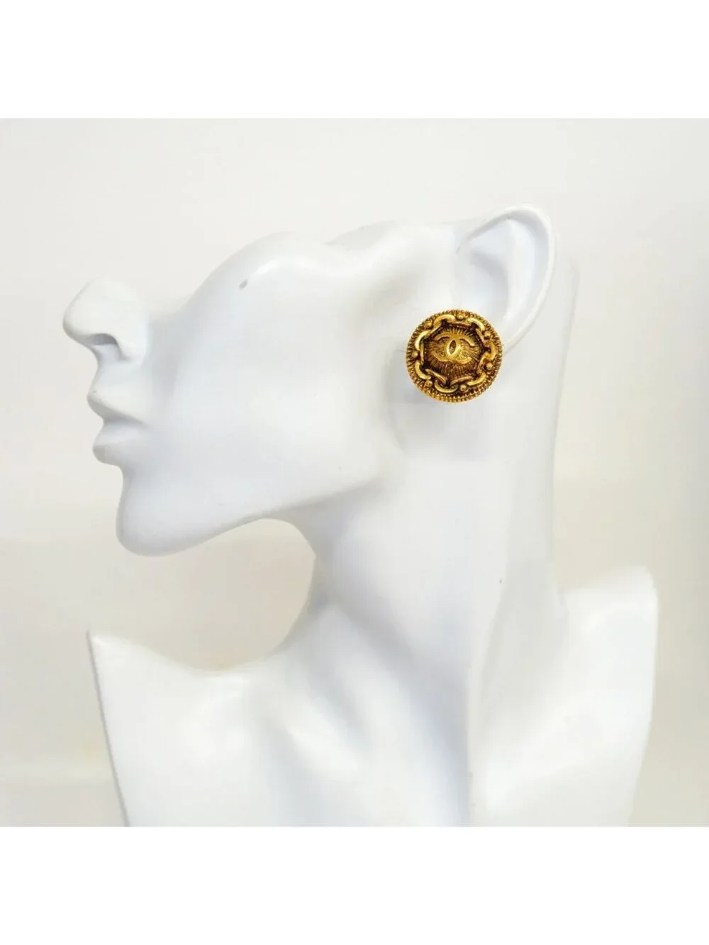 Chanel Earrings Vintage CC Logo Round Circle Gold Plated